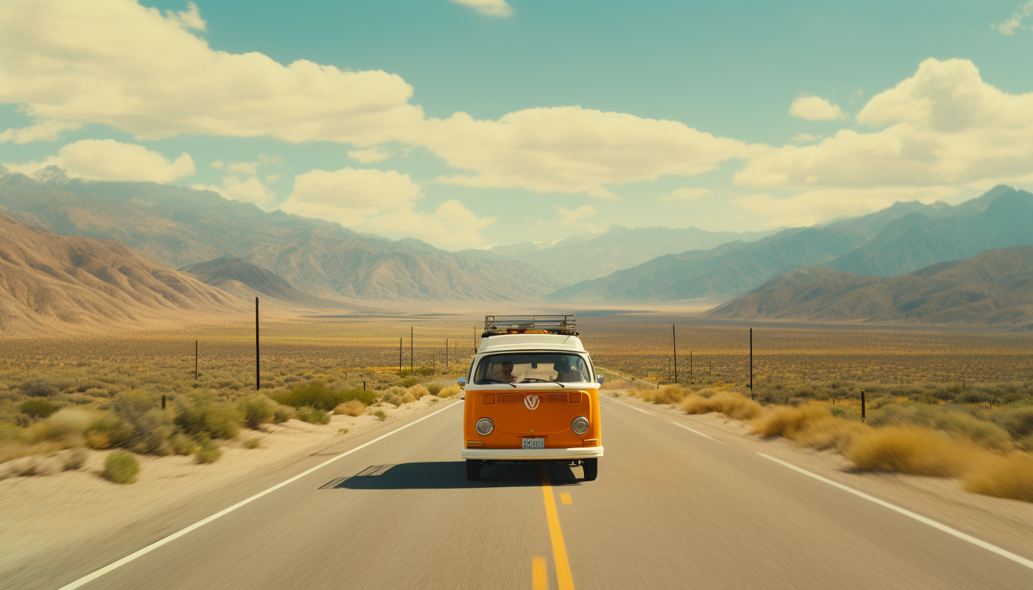 Retro bus on desert road