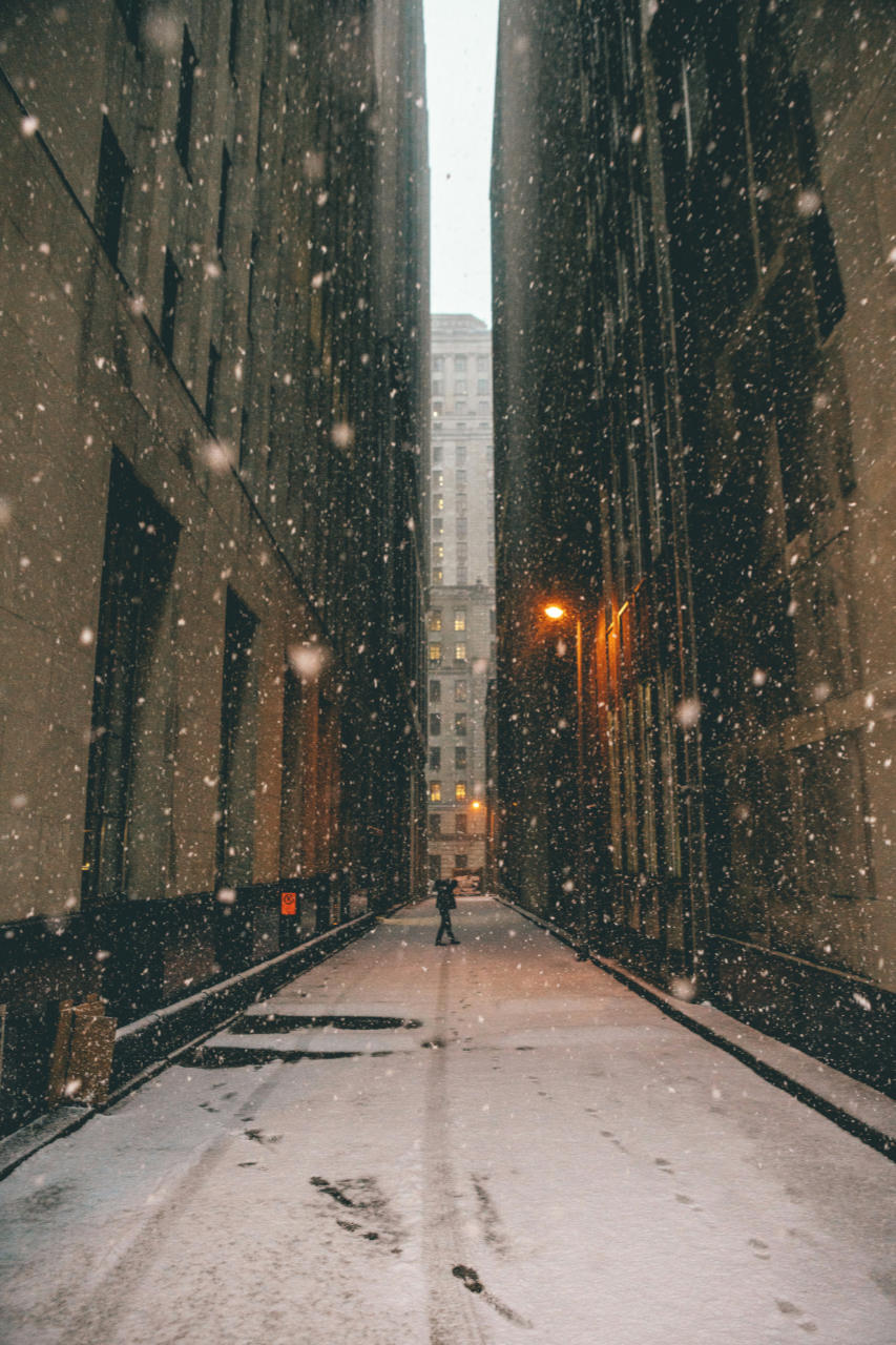 Snowy city scene